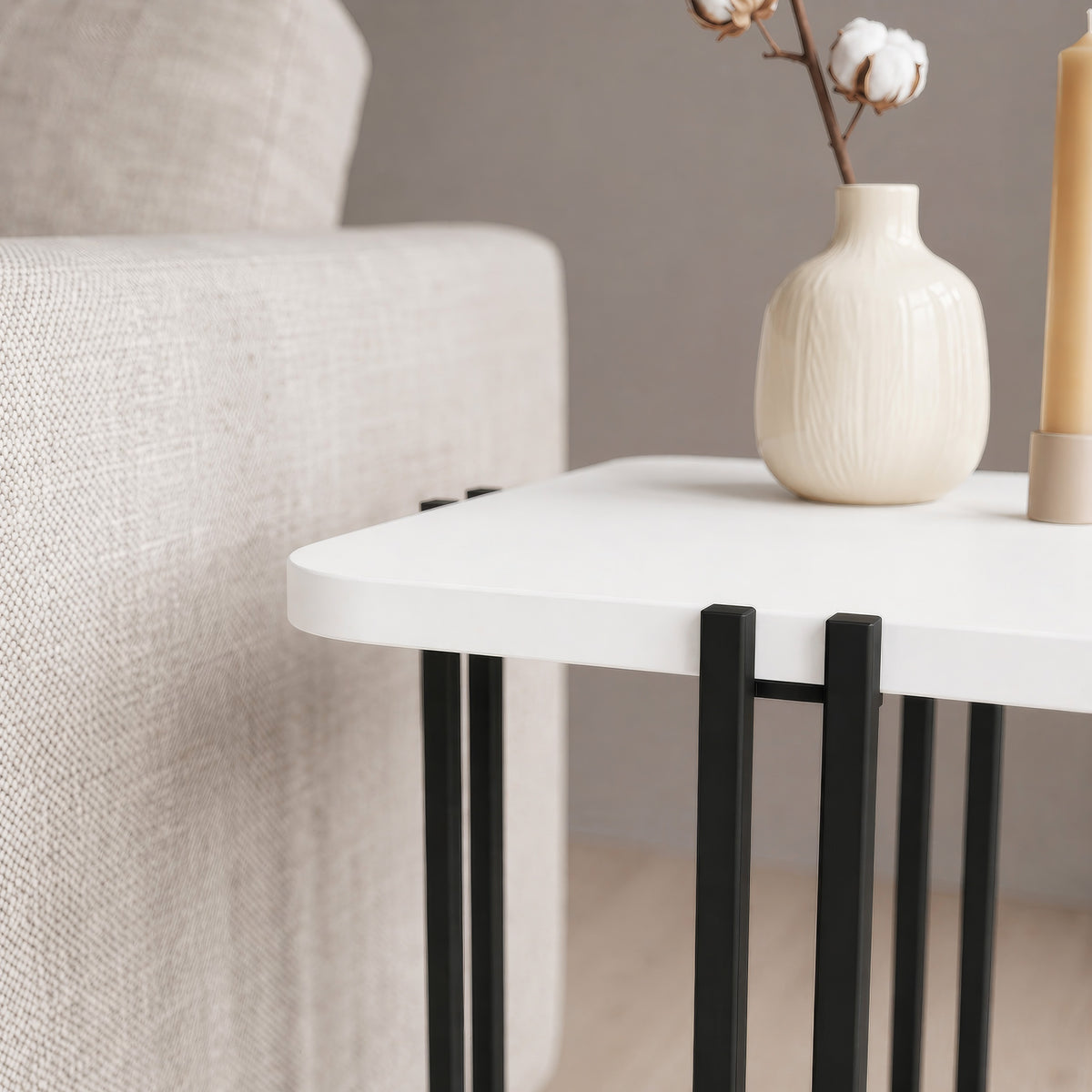 Zemlo 41cm Square 2-Tier Side Table with Metal Side Legs — White