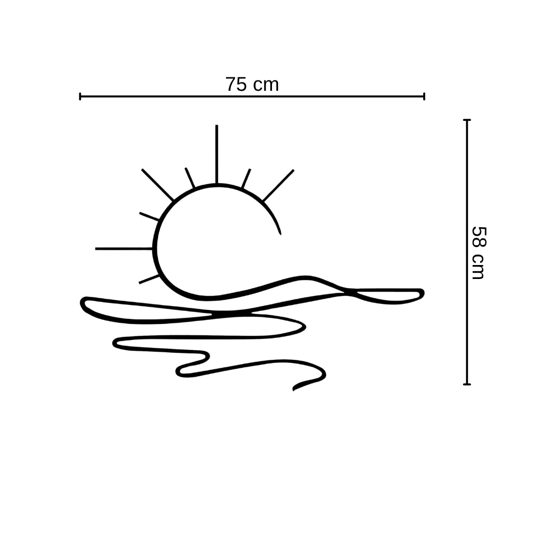Sunrise Metal Wall Art – 3D Minimal Sun and Wave Decor | 75x58 cm | Indoor & Outdoor Use