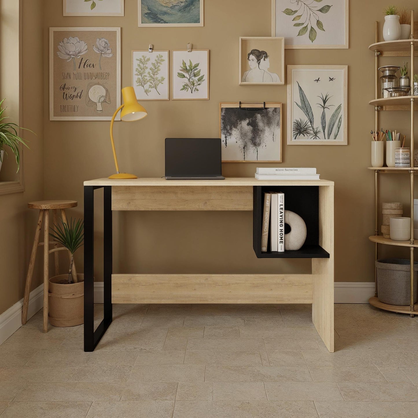 110x50cm home office desk with open storage and modern industrial frame