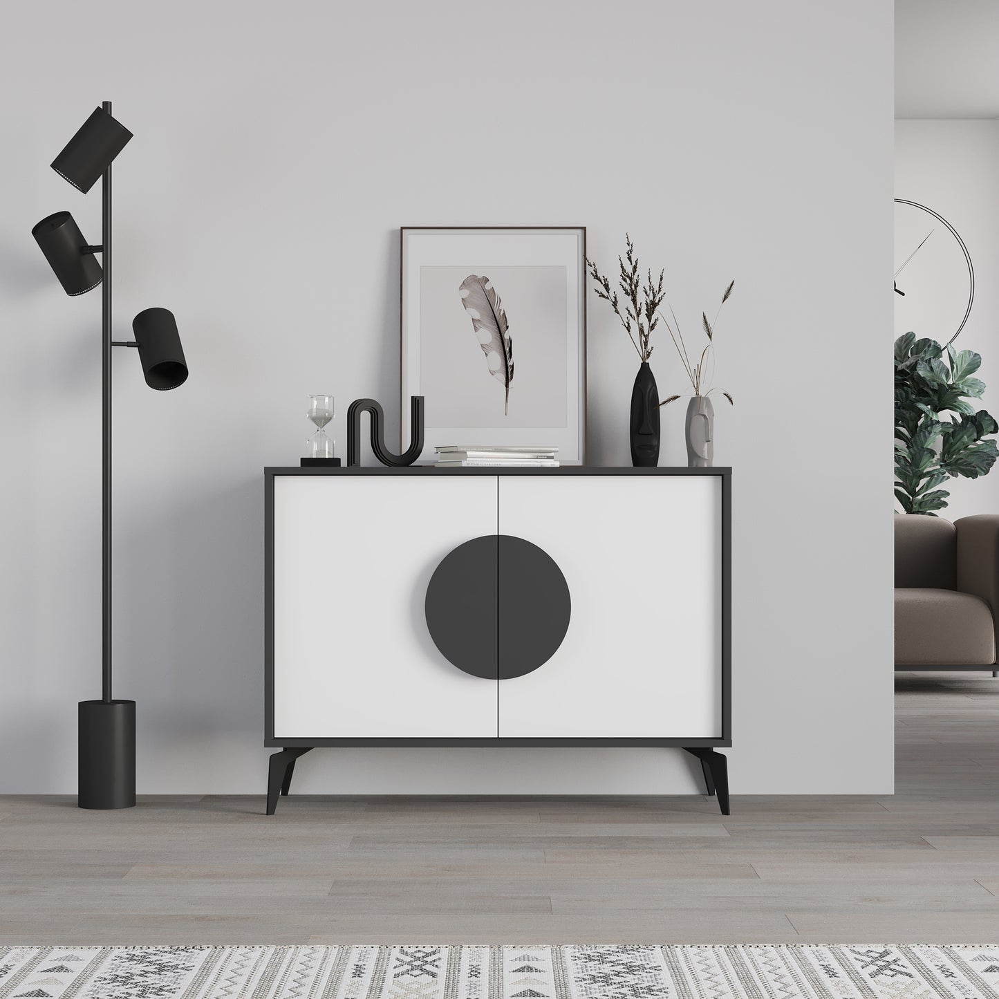 Modern sideboard cabinet with metal legs and closed storage, ideal for living room, dining area or hallway