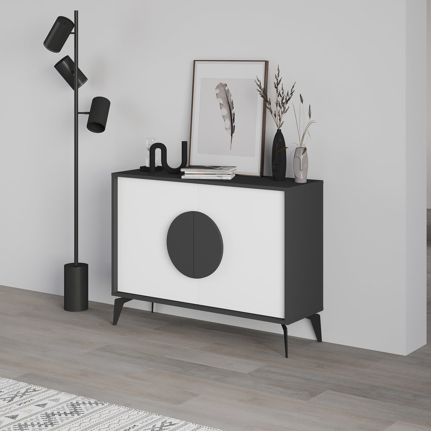 Modern sideboard cabinet with metal legs and closed storage, ideal for living room, dining area or hallway
