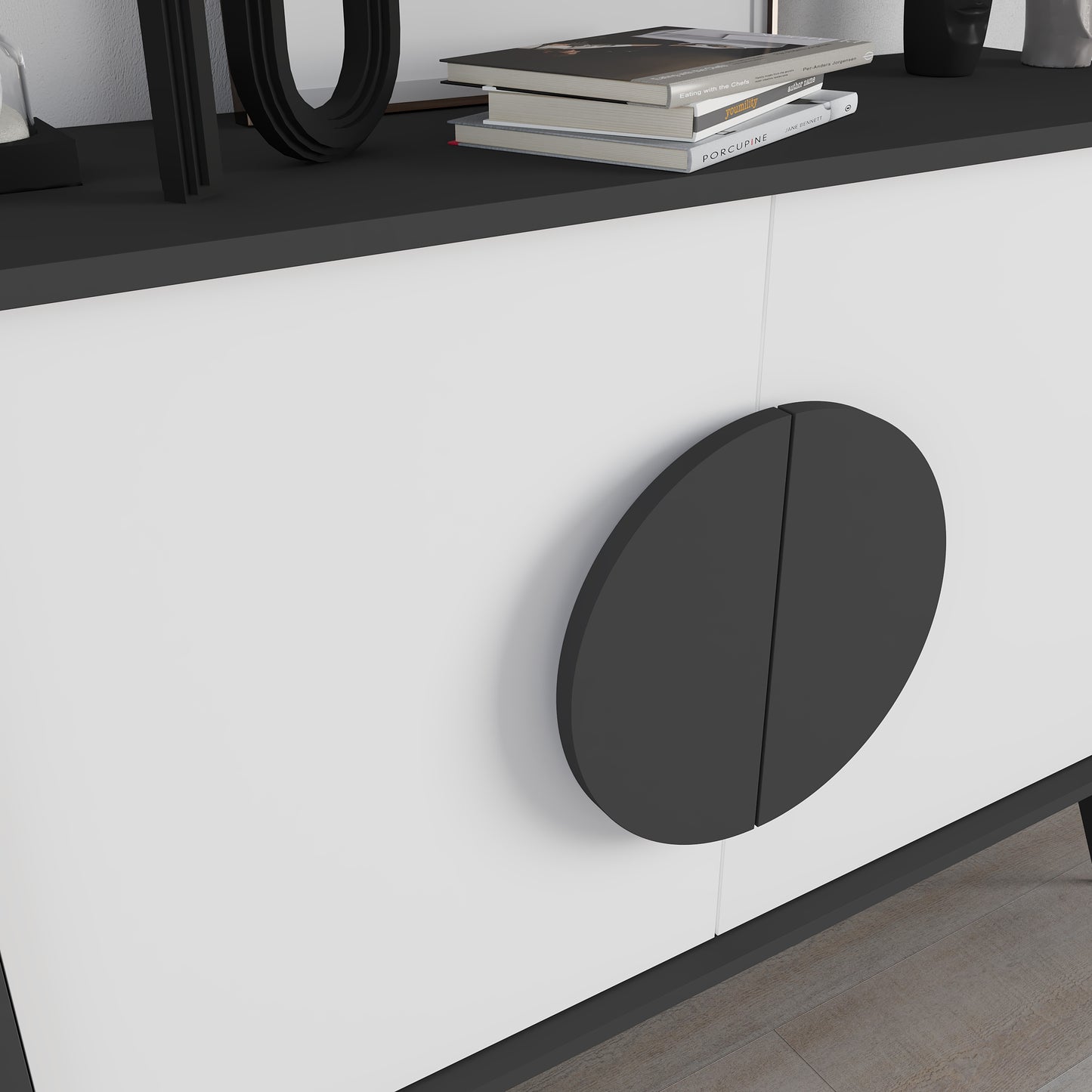 Modern sideboard cabinet with metal legs and closed storage, ideal for living room, dining area or hallway