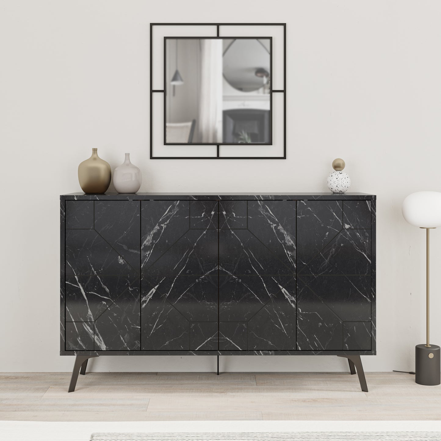 Modern sideboard cabinet with metal legs and closed storage, ideal for living room, dining area or hallway