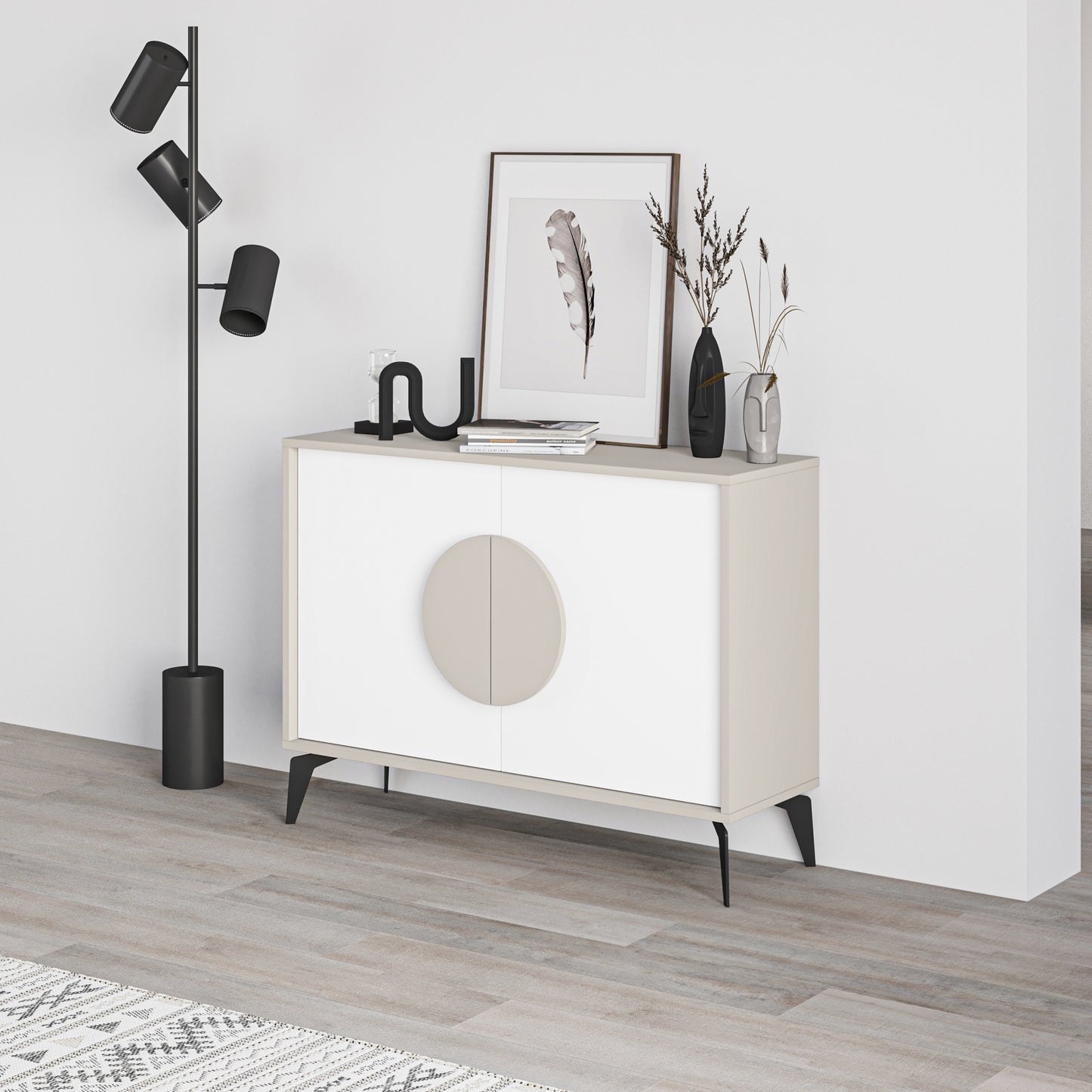 Modern sideboard cabinet with metal legs and closed storage, ideal for living room, dining area or hallway