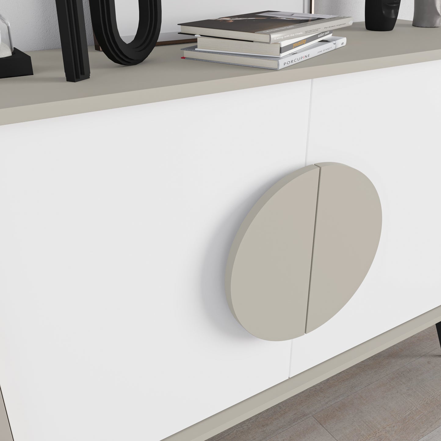 Modern sideboard cabinet with metal legs and closed storage, ideal for living room, dining area or hallway