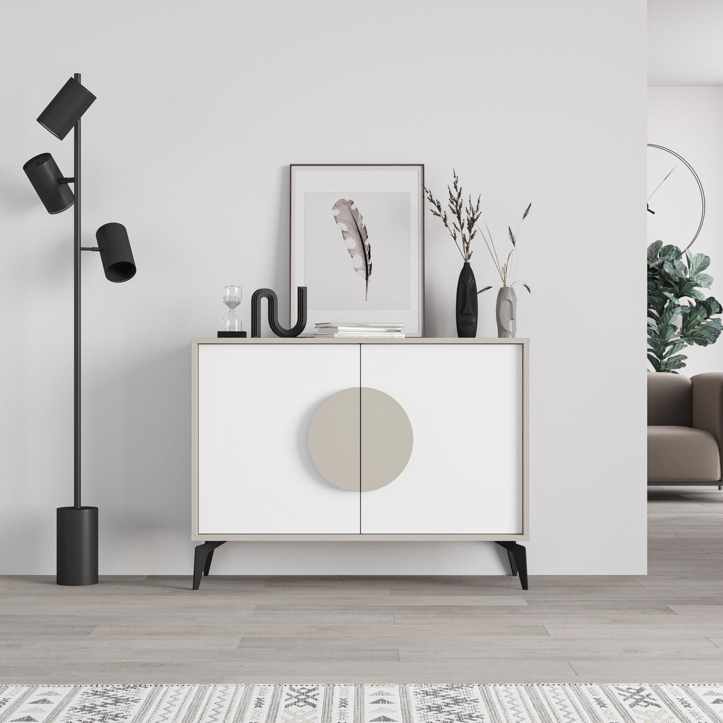 Modern sideboard cabinet with metal legs and closed storage, ideal for living room, dining area or hallway