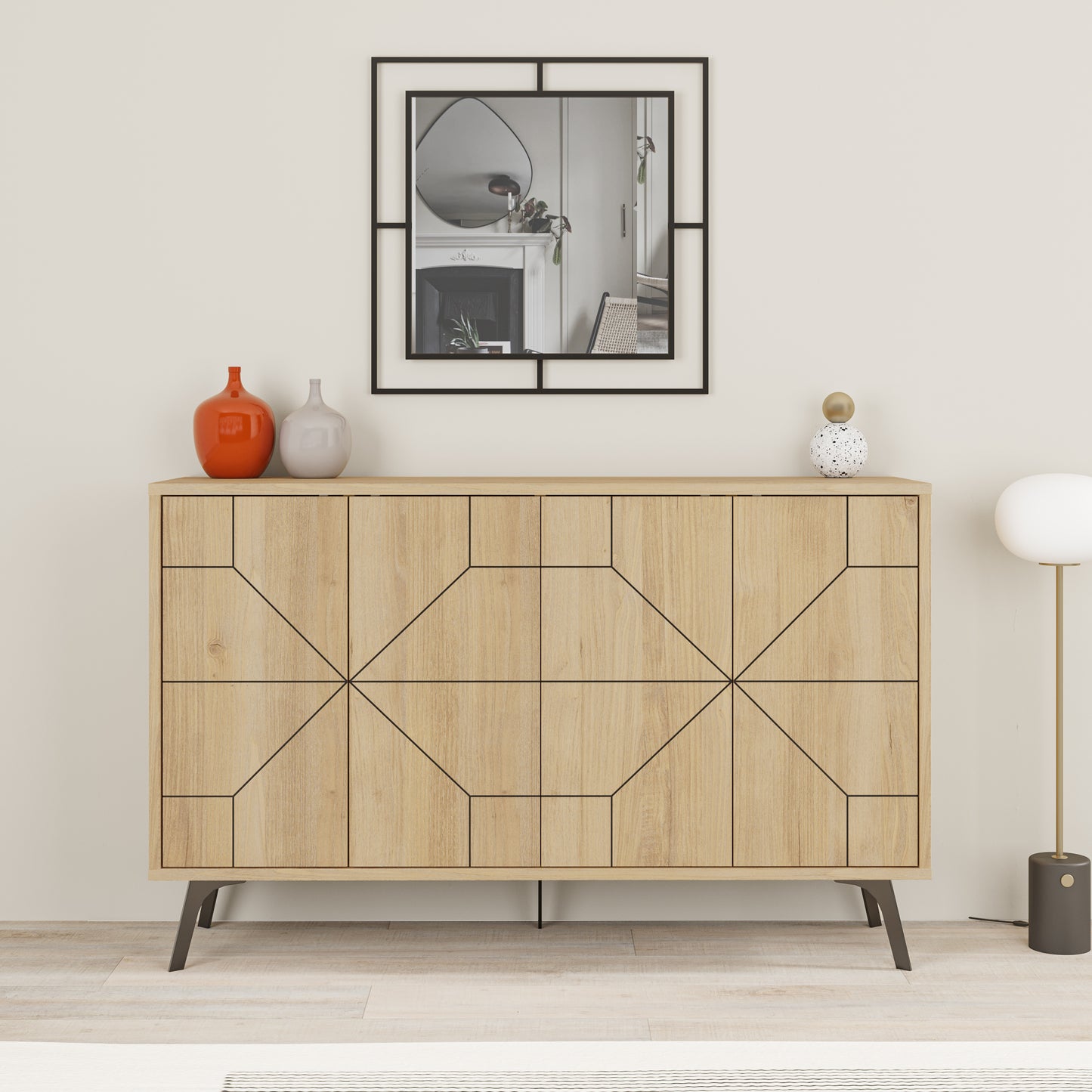 Modern sideboard cabinet with metal legs and closed storage, ideal for living room, dining area or hallway