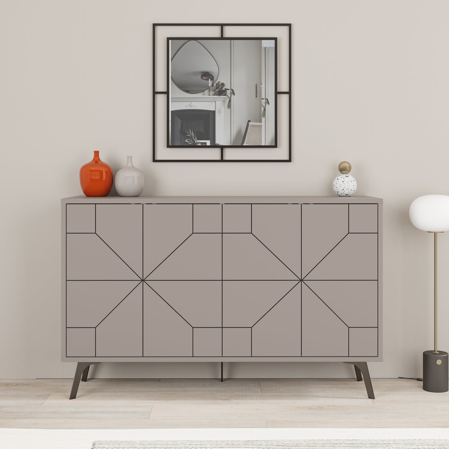 Modern sideboard cabinet with metal legs and closed storage, ideal for living room, dining area or hallway