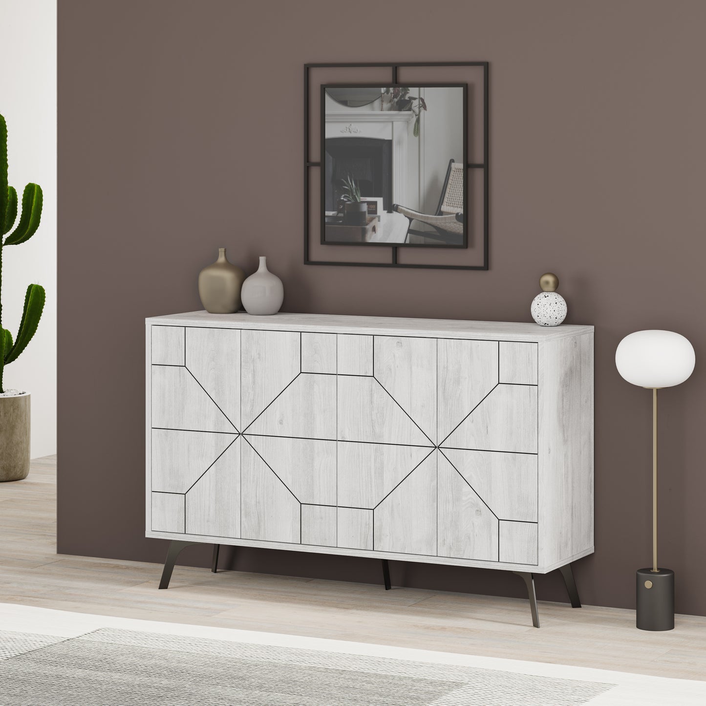 Modern sideboard cabinet with metal legs and closed storage, ideal for living room, dining area or hallway