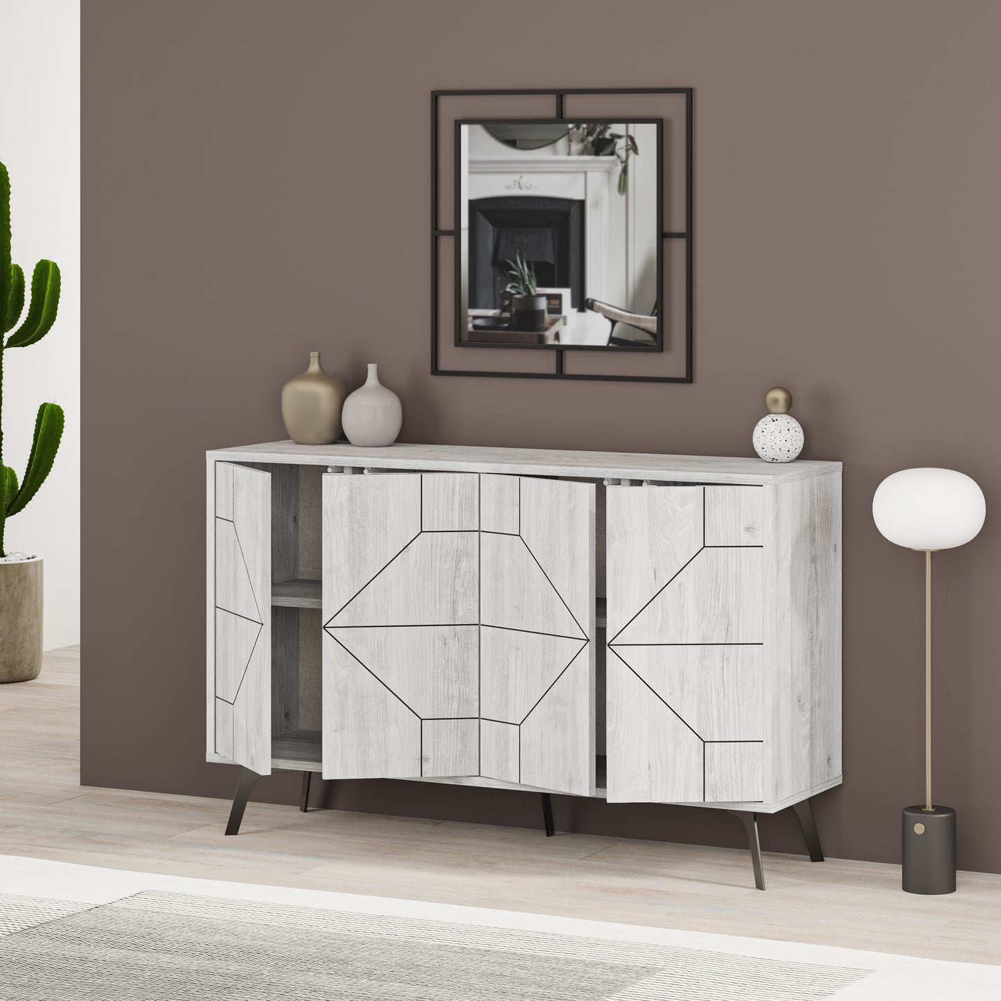 Modern sideboard cabinet with metal legs and closed storage, ideal for living room, dining area or hallway