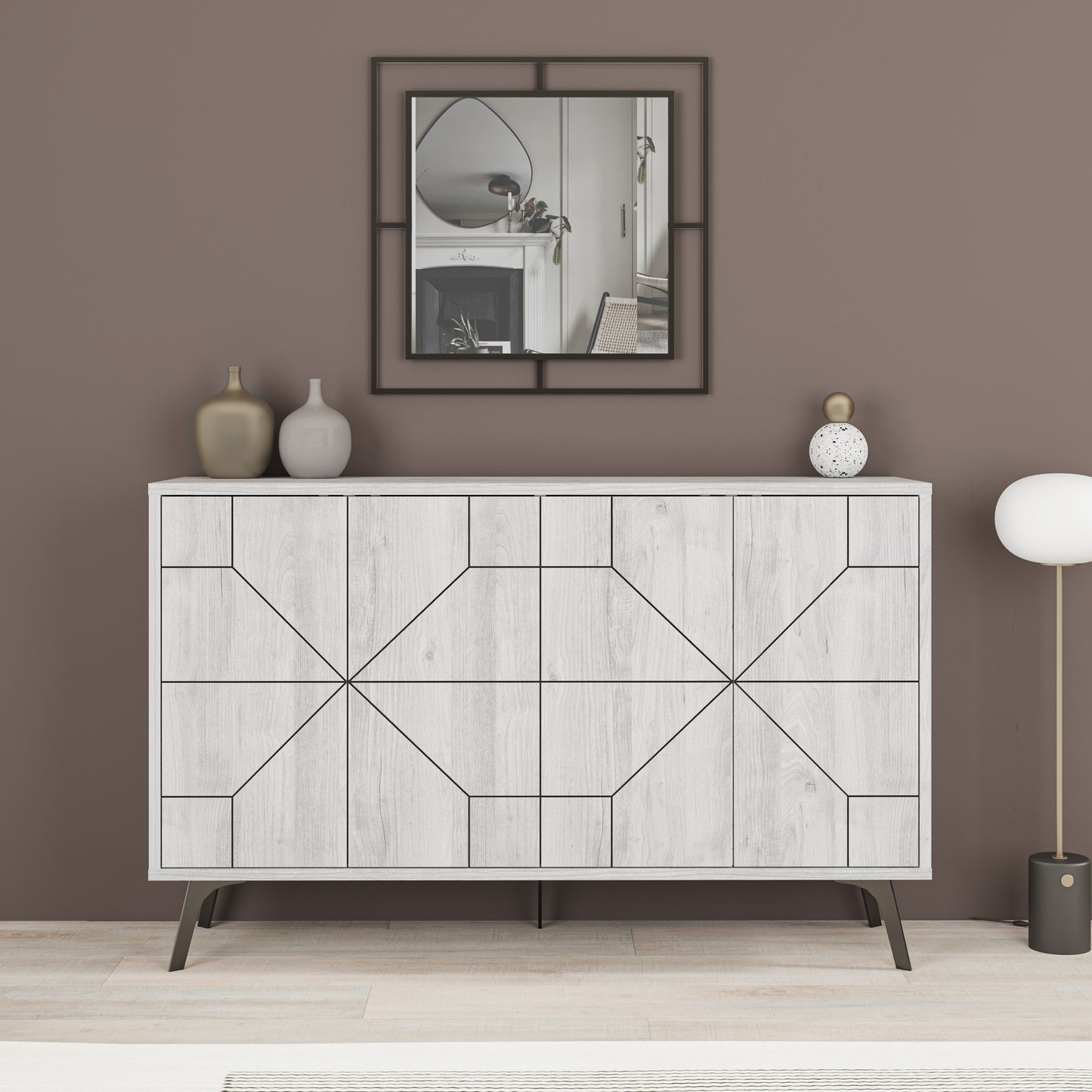 Modern sideboard cabinet with metal legs and closed storage, ideal for living room, dining area or hallway