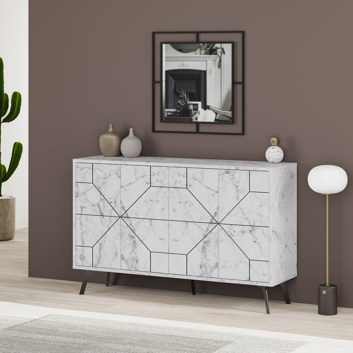 Modern sideboard cabinet with metal legs and closed storage, ideal for living room, dining area or hallway