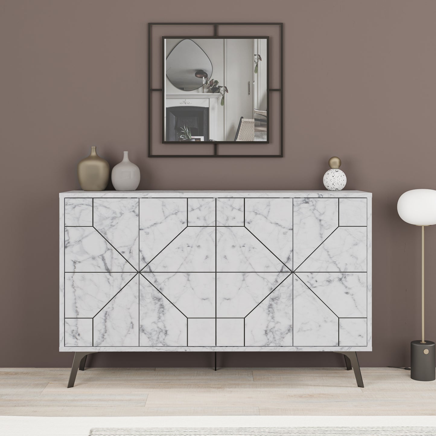 Modern sideboard cabinet with metal legs and closed storage, ideal for living room, dining area or hallway