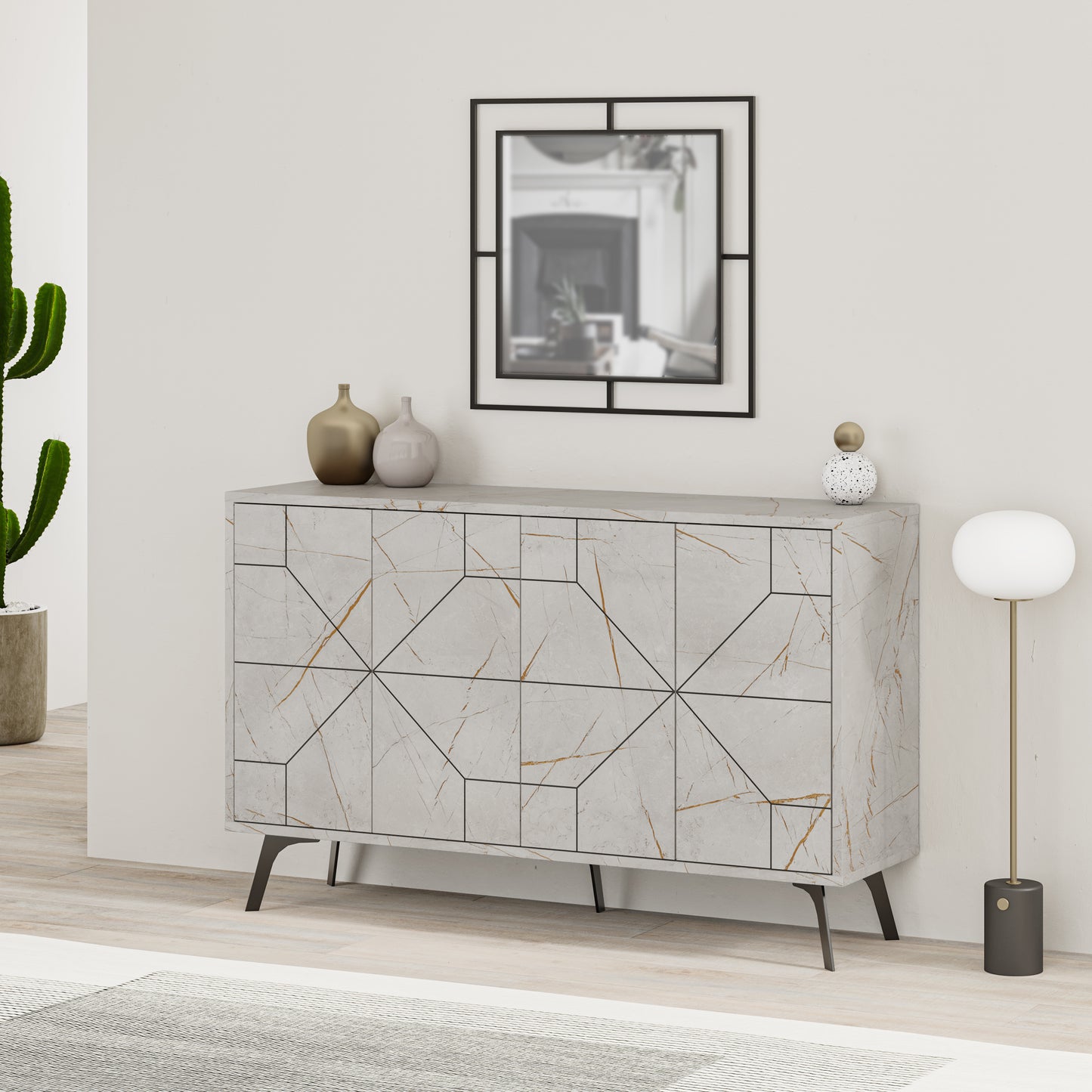 Modern sideboard cabinet with metal legs and closed storage, ideal for living room, dining area or hallway