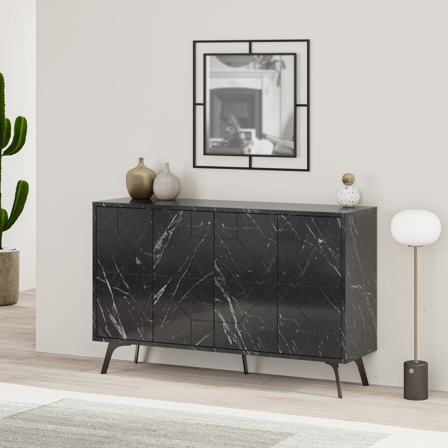 Modern sideboard cabinet with metal legs and closed storage, ideal for living room, dining area or hallway