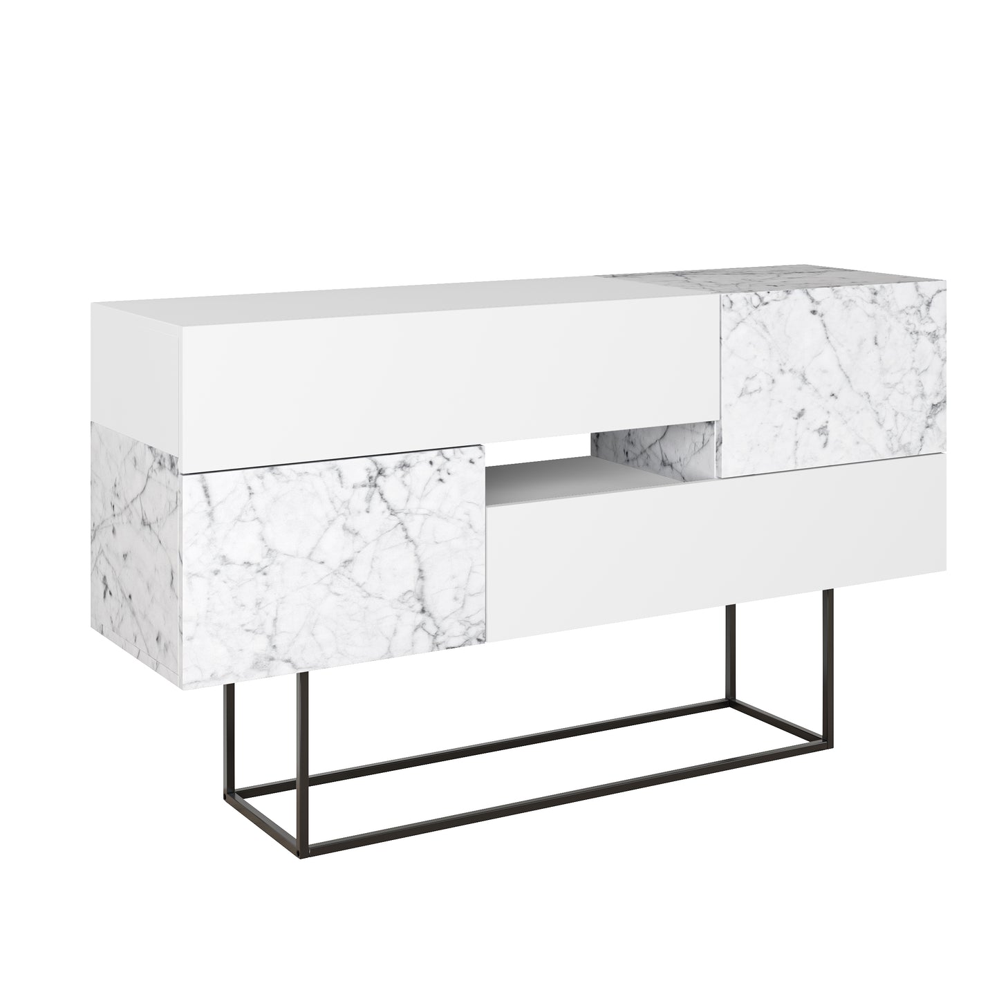 Modern white sideboard with marble effect doors and drawers, perfect for living room, dining room or hallway storage