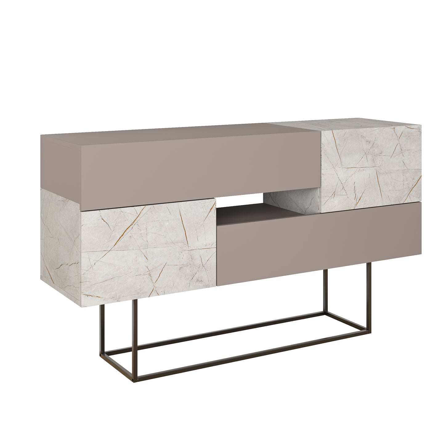 Modern light mocha sideboard with grey marble effect doors and drawers, perfect for living room, dining room or hallway storage