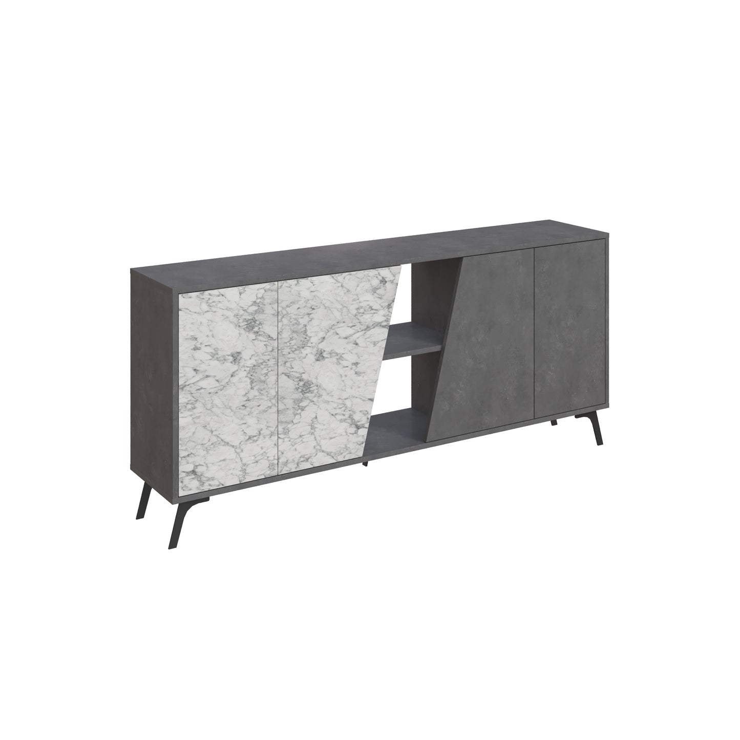 180 cm wide sideboard with retro grey and white marble finish, ideal for modern living room or dining room storage
