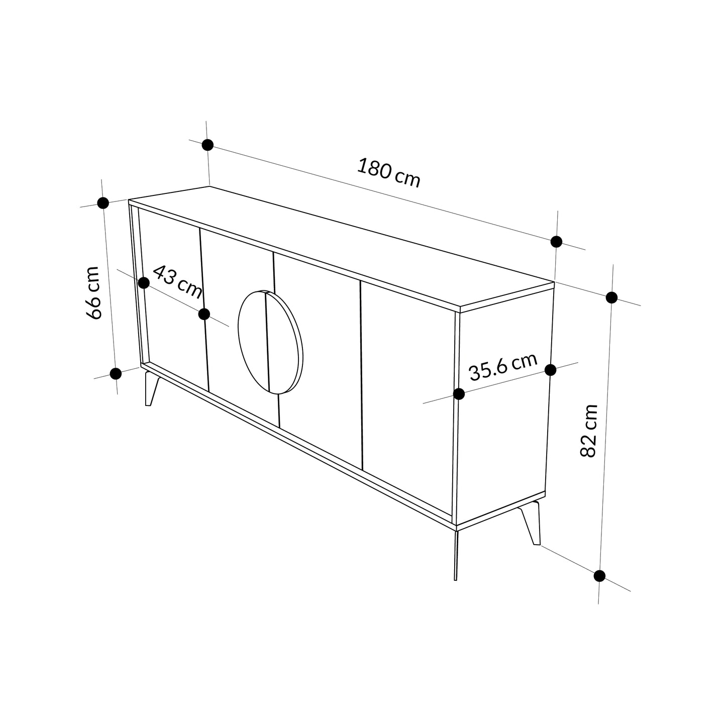Modern Sideboard Cabinet – Moon Console 180 cm with 4 Doors & 8 Compartments