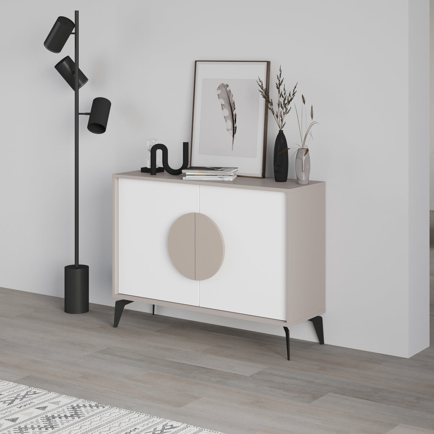 Modern sideboard cabinet with metal legs and closed storage, ideal for living room, dining area or hallway