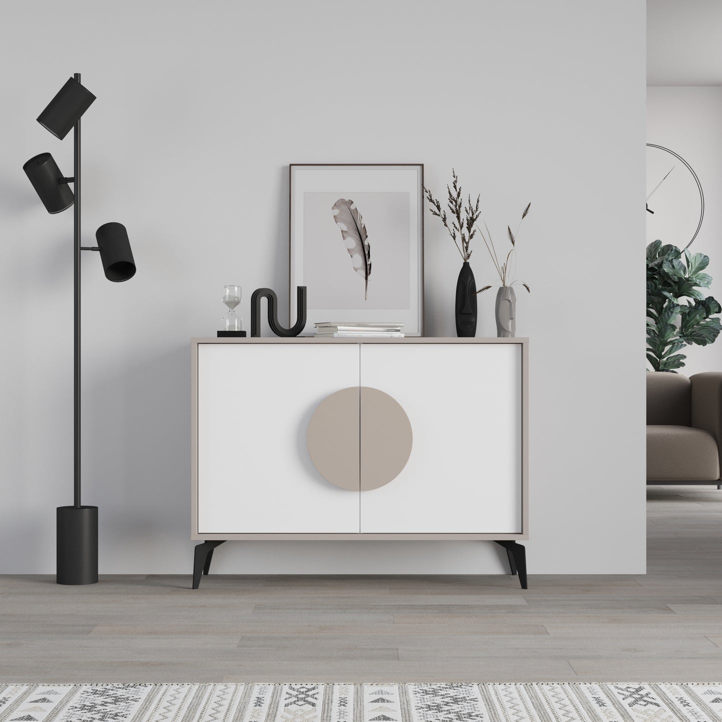 Modern sideboard cabinet with metal legs and closed storage, ideal for living room, dining area or hallway
