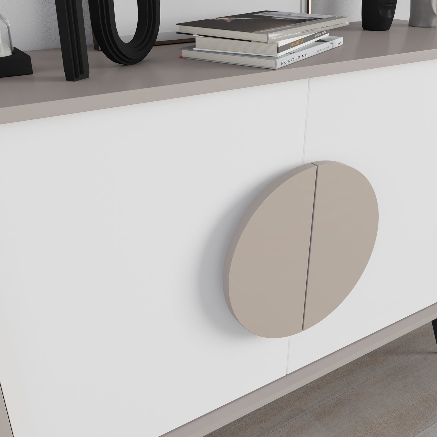 Modern sideboard cabinet with metal legs and closed storage, ideal for living room, dining area or hallway