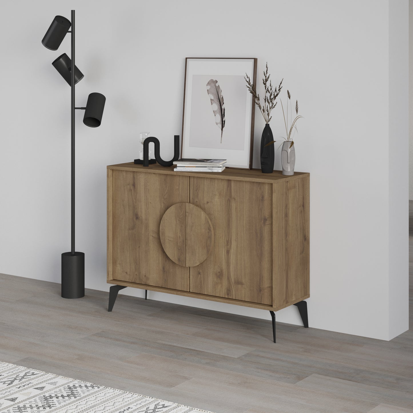 Modern sideboard cabinet with metal legs and closed storage, ideal for living room, dining area or hallway