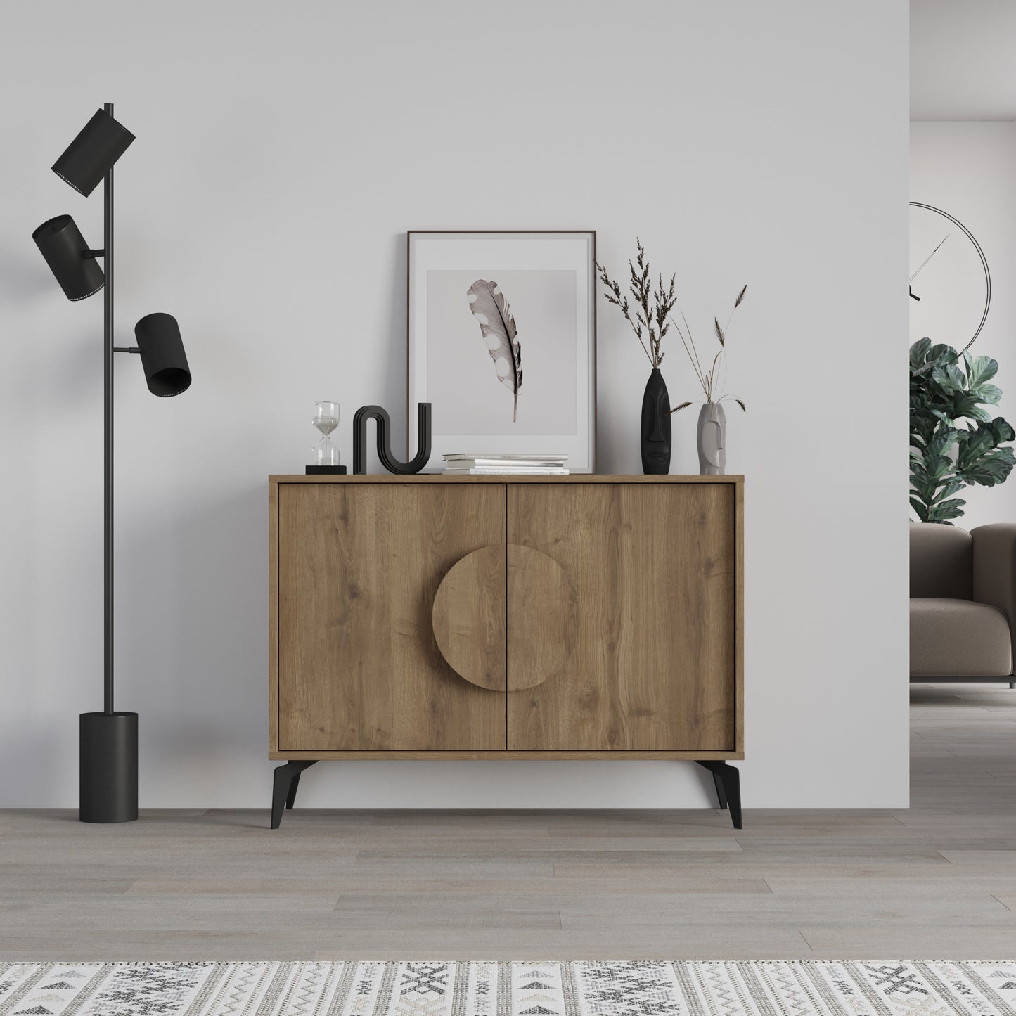 Modern sideboard cabinet with metal legs and closed storage, ideal for living room, dining area or hallway