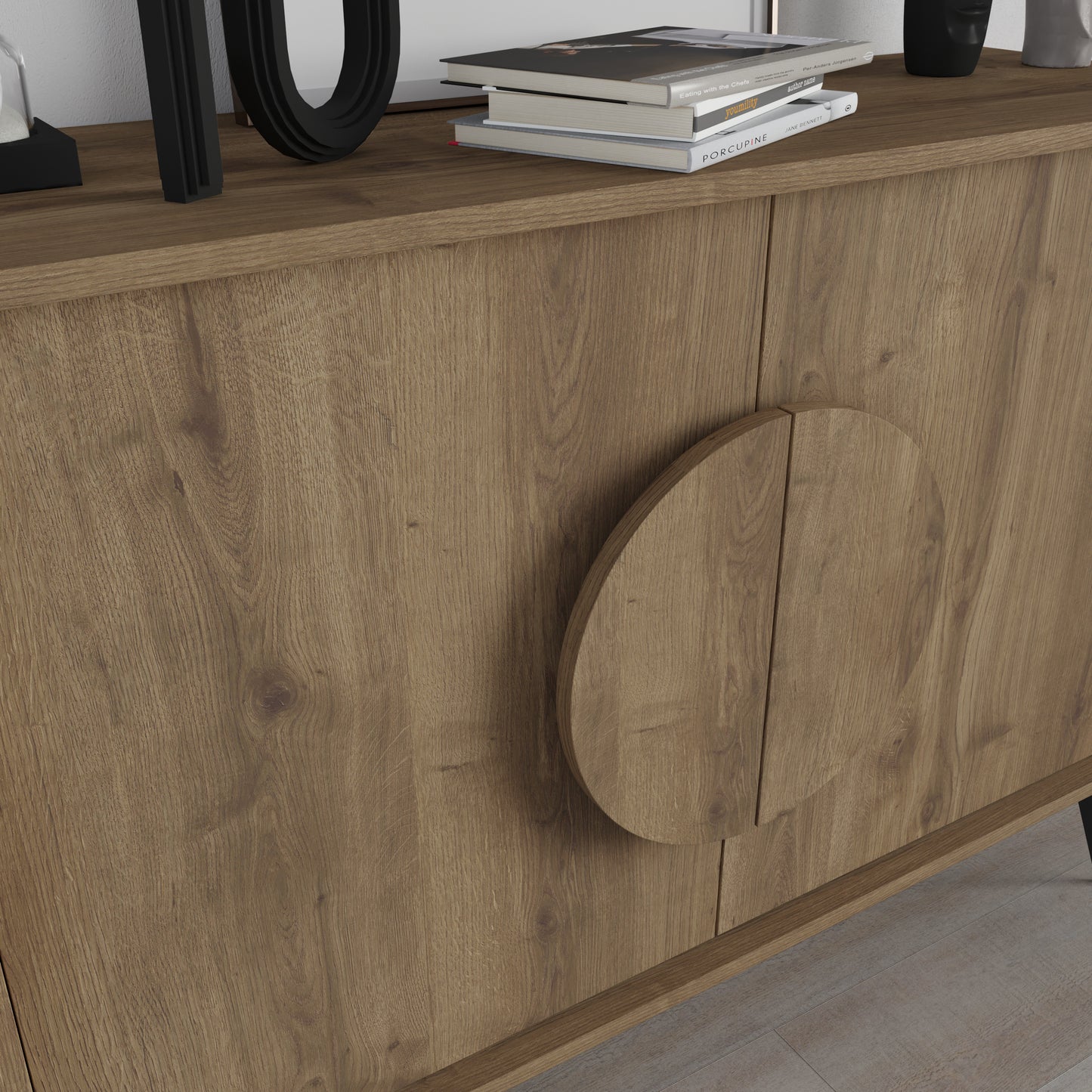 Modern sideboard cabinet with metal legs and closed storage, ideal for living room, dining area or hallway