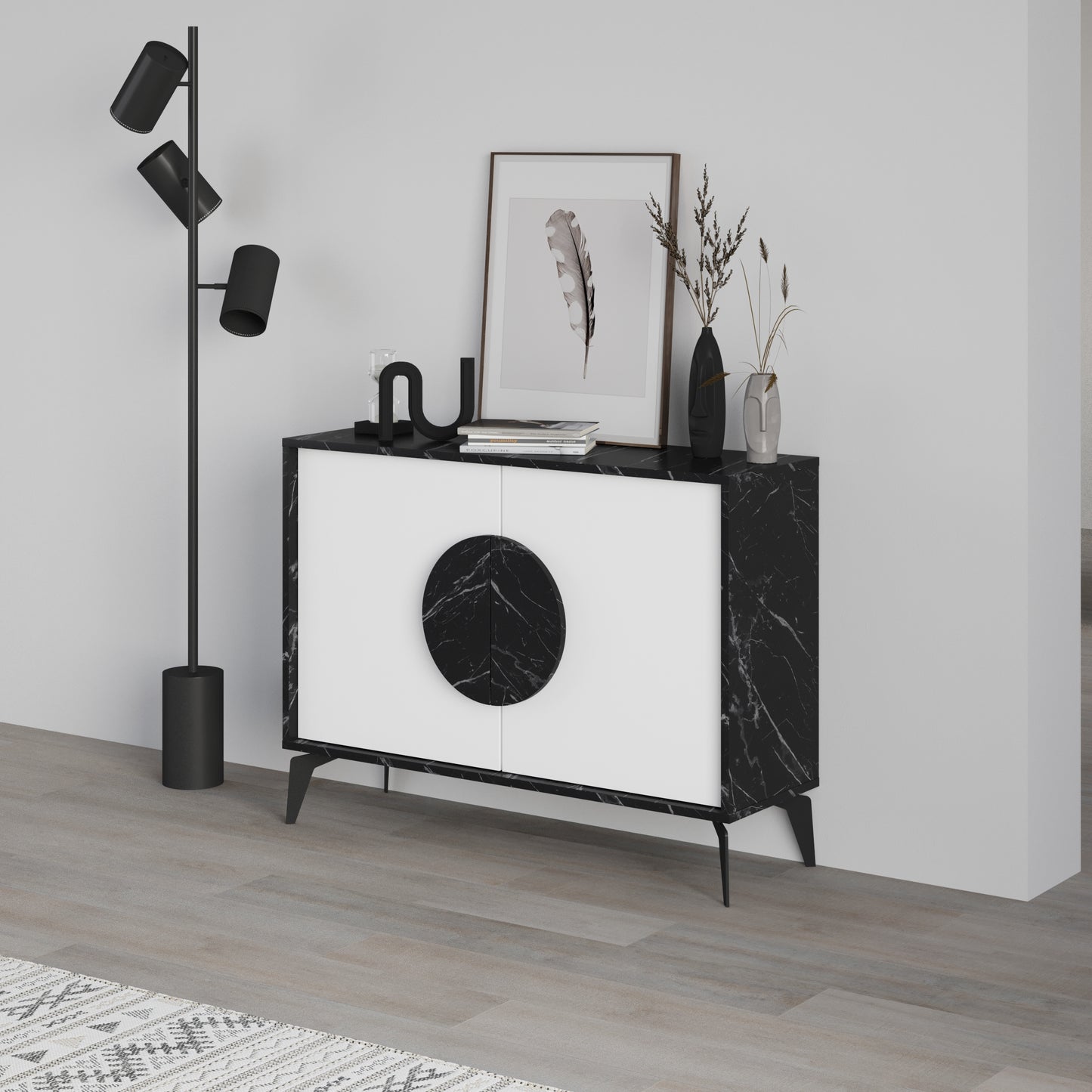 Modern sideboard cabinet with metal legs and closed storage, ideal for living room, dining area or hallway