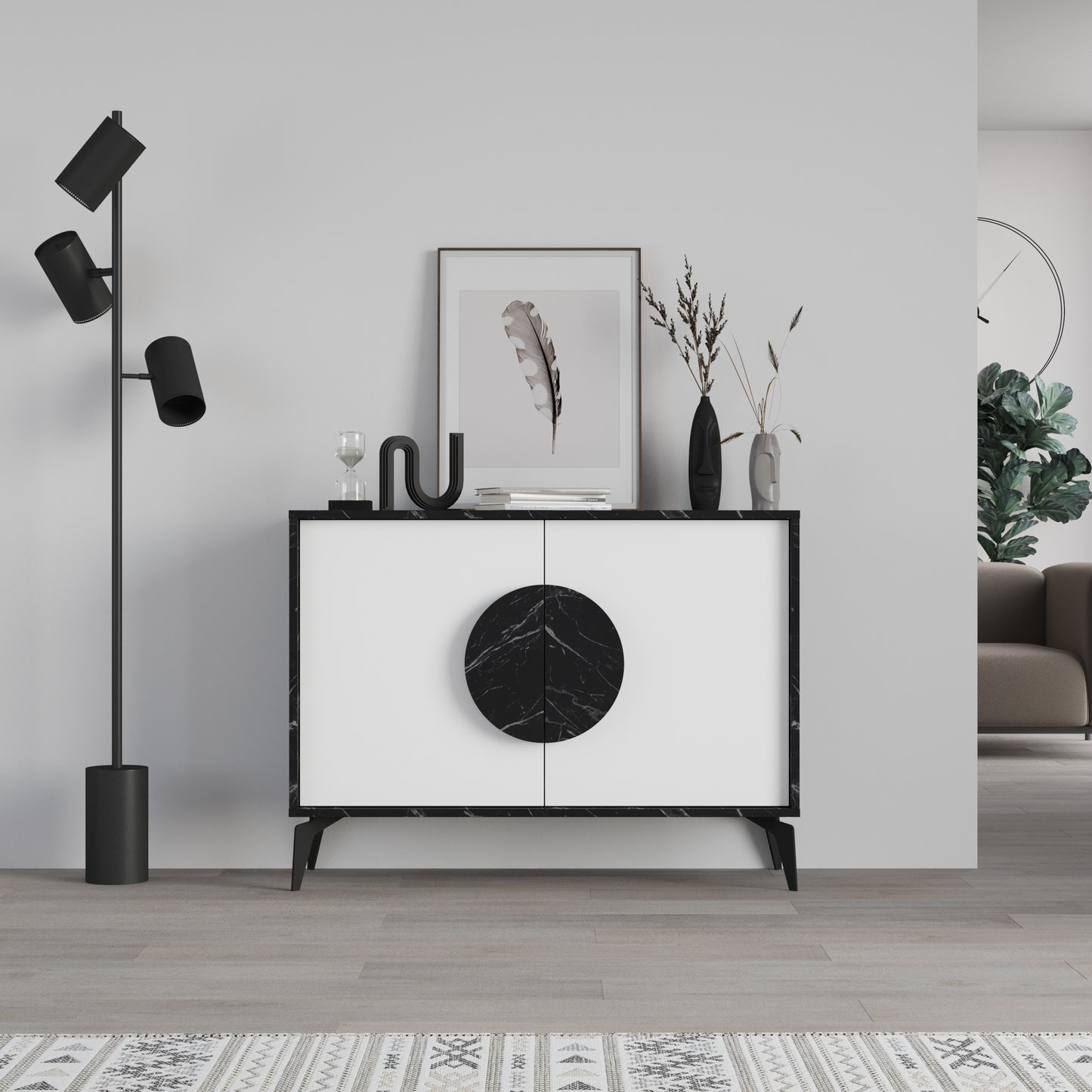 Modern sideboard cabinet with metal legs and closed storage, ideal for living room, dining area or hallway