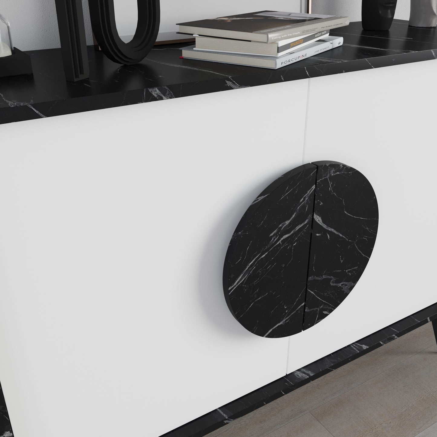 Modern sideboard cabinet with metal legs and closed storage, ideal for living room, dining area or hallway