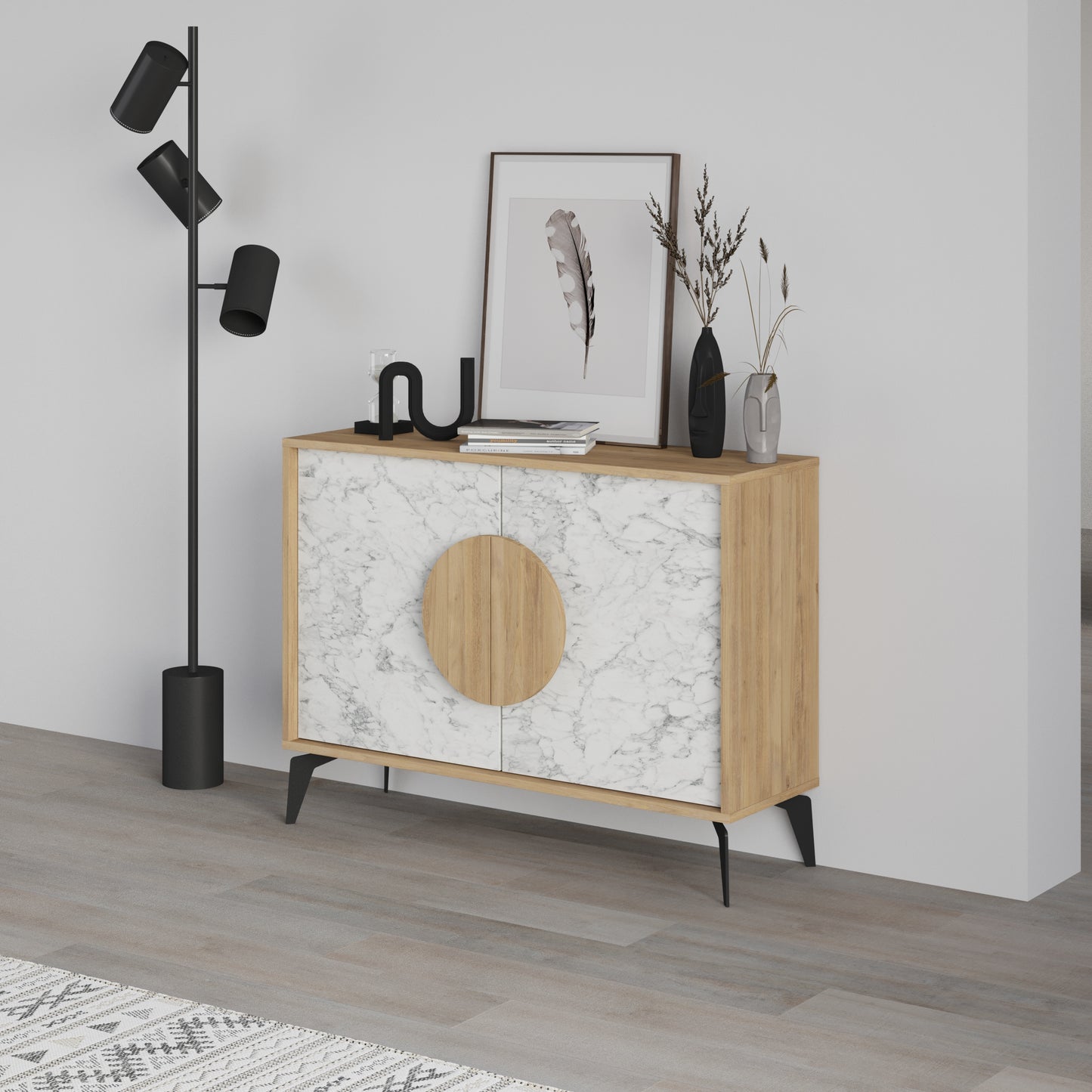 Modern sideboard cabinet with metal legs and closed storage, ideal for living room, dining area or hallway