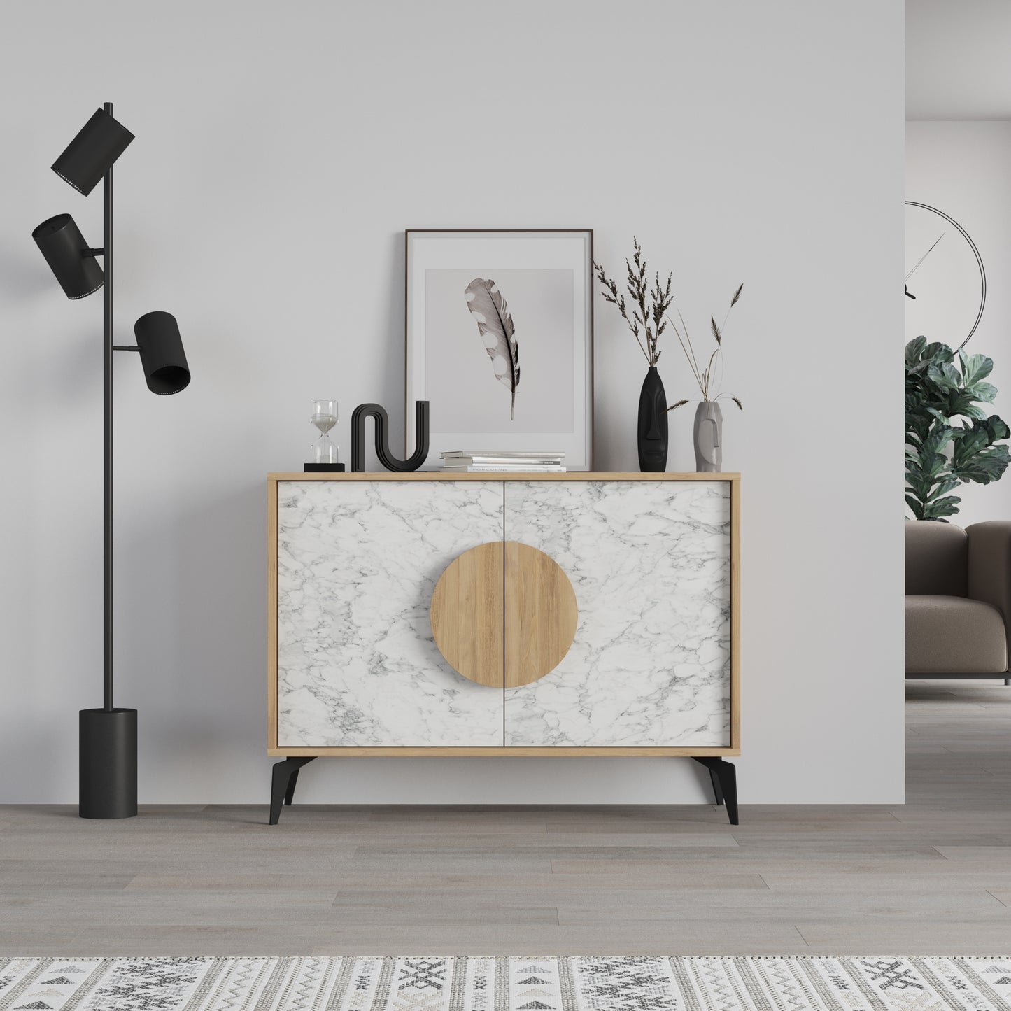 Modern sideboard cabinet with metal legs and closed storage, ideal for living room, dining area or hallway