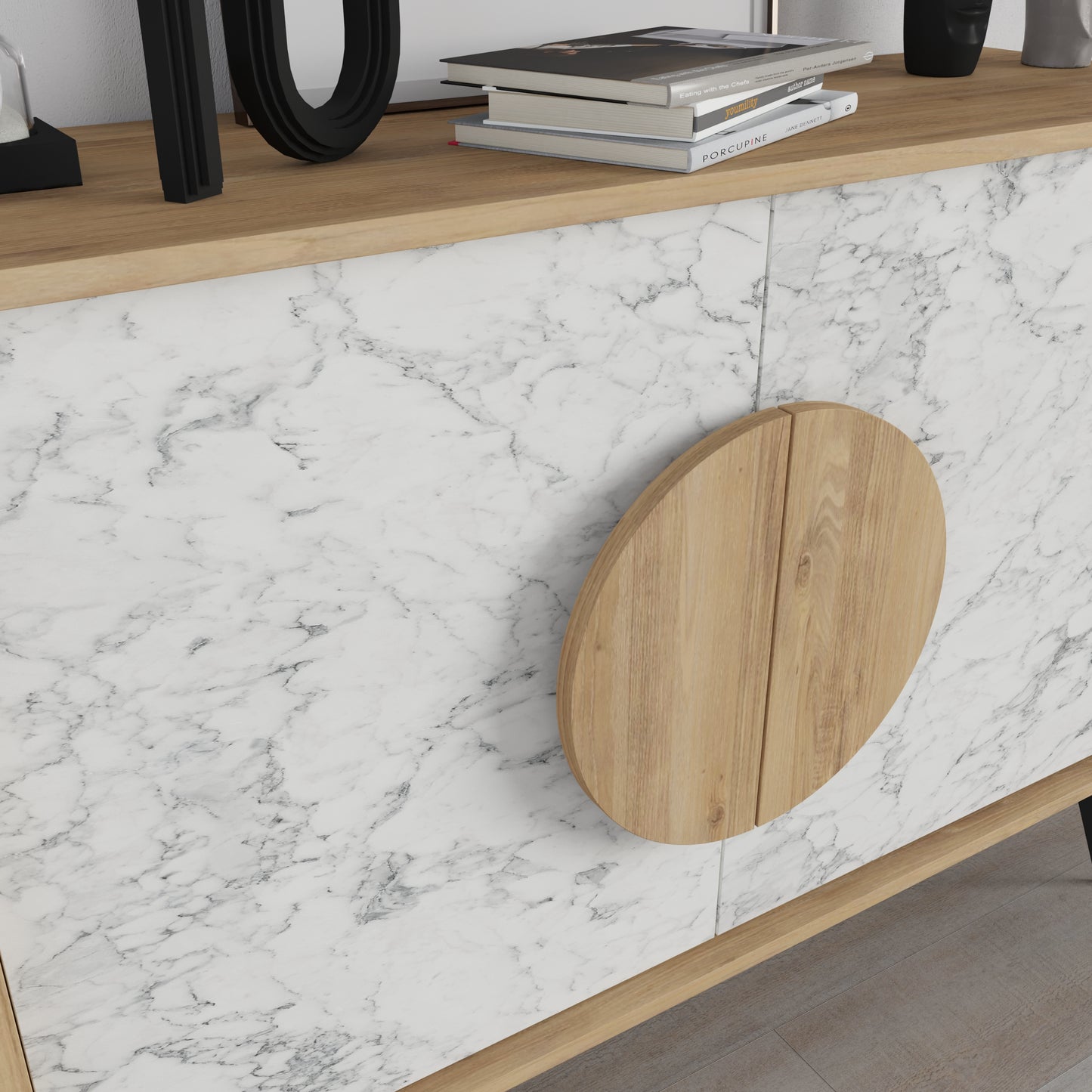 Modern sideboard cabinet with metal legs and closed storage, ideal for living room, dining area or hallway