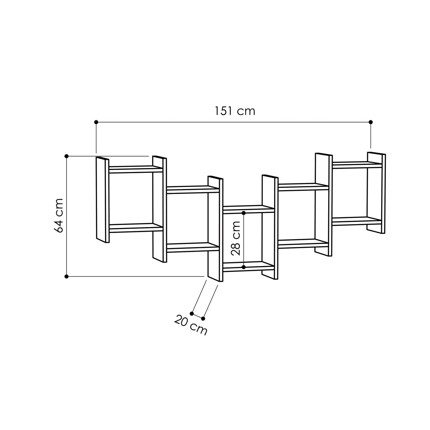 Dracula wall shelf with bat-inspired geometric design and open compartments, ideal for books or décor in bold modern interiors