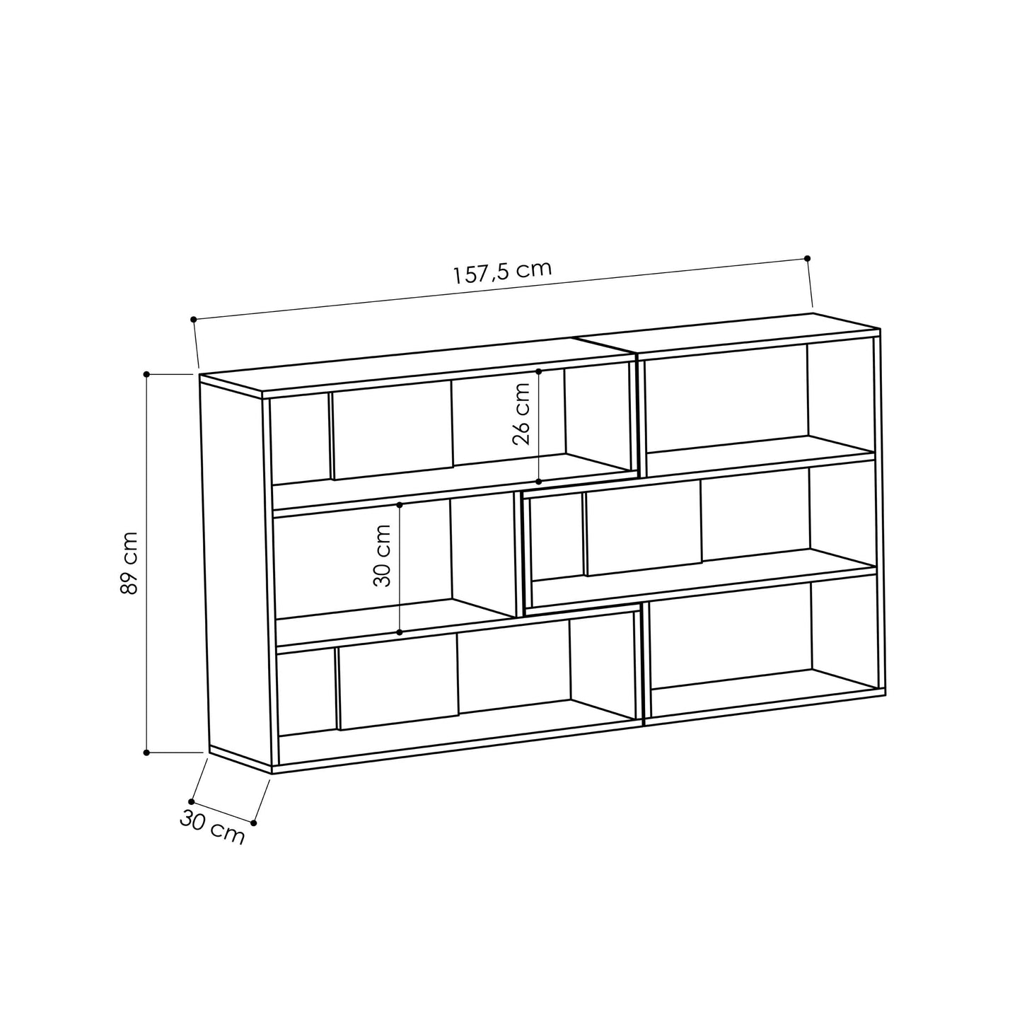 Modular two-piece bookcase with interlocking shelves, usable as a corner unit or straight layout for flexible storage