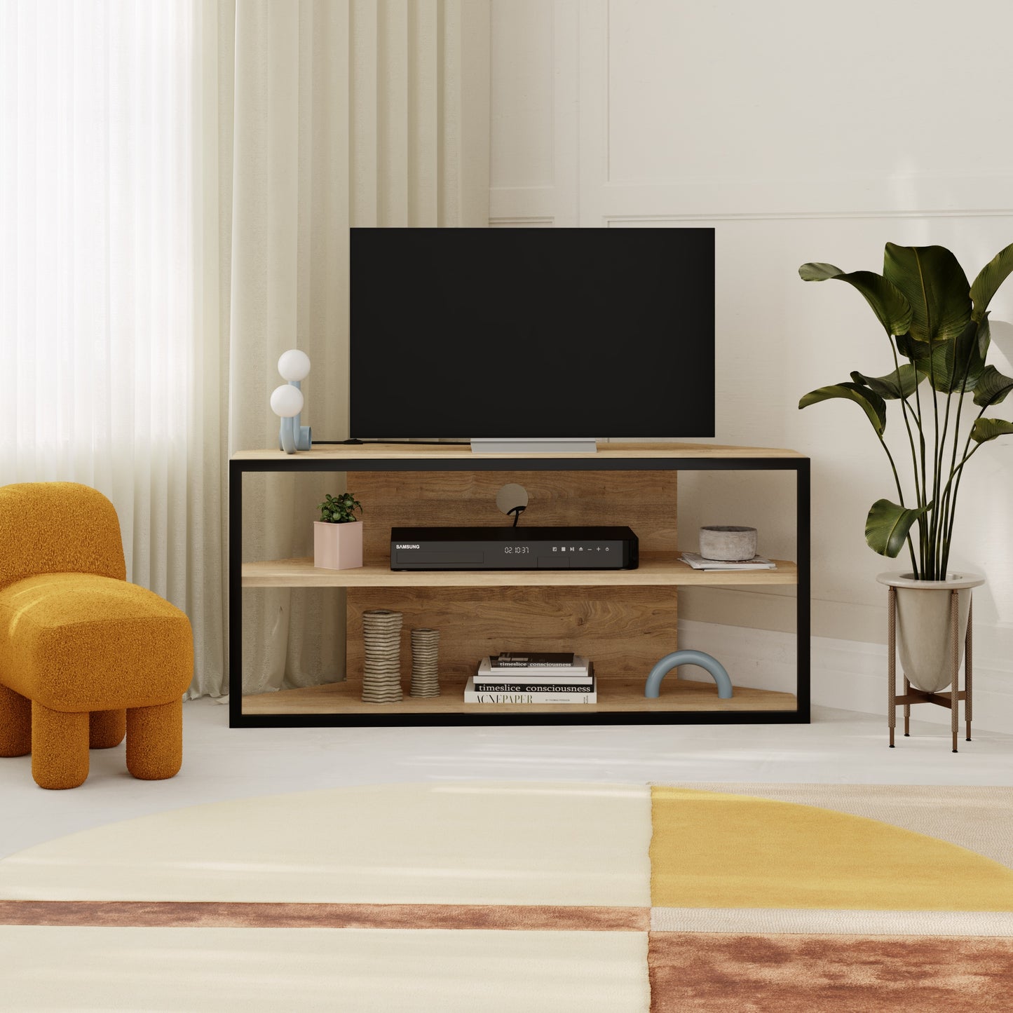 Corner TV Stand for 43 Inch – Ceku Modern Unit with Metal Frame & Shelves
