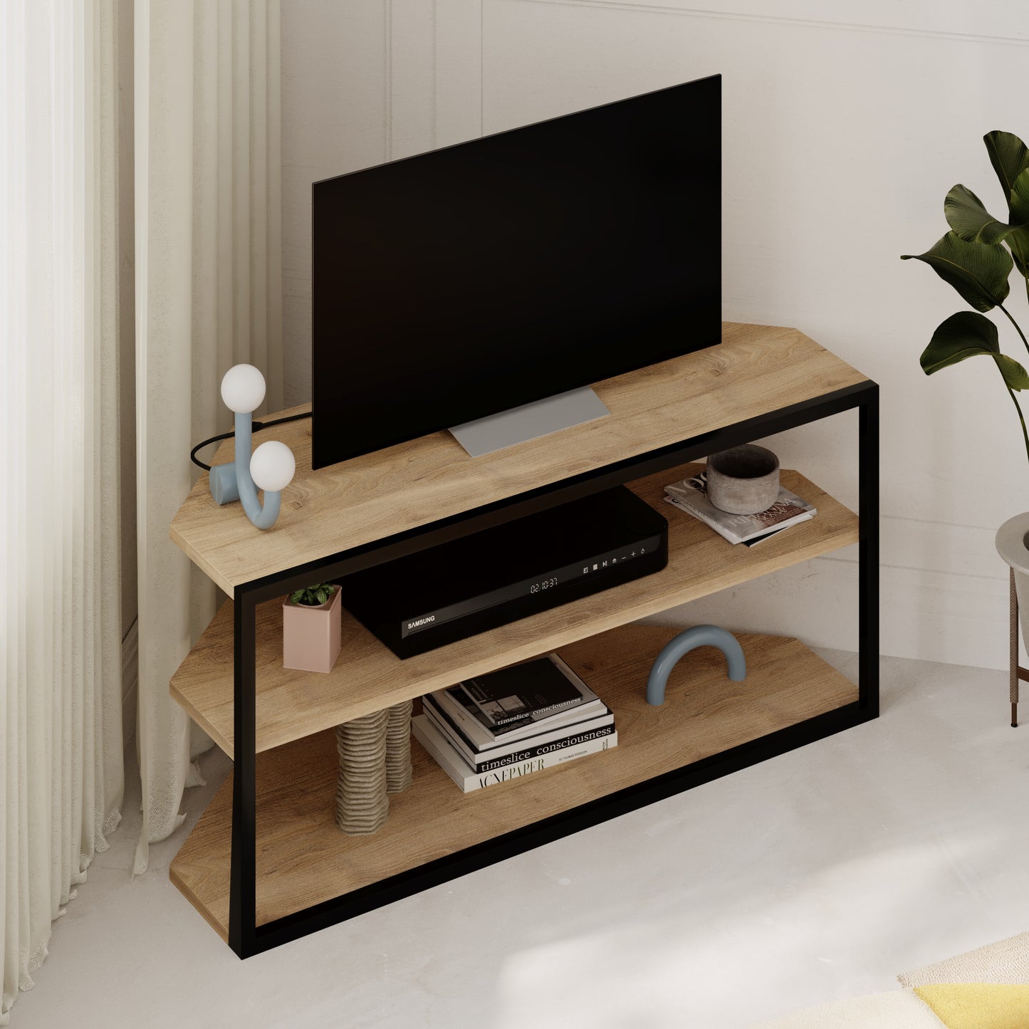 Corner TV Stand for 43 Inch – Ceku Modern Unit with Metal Frame & Shelves