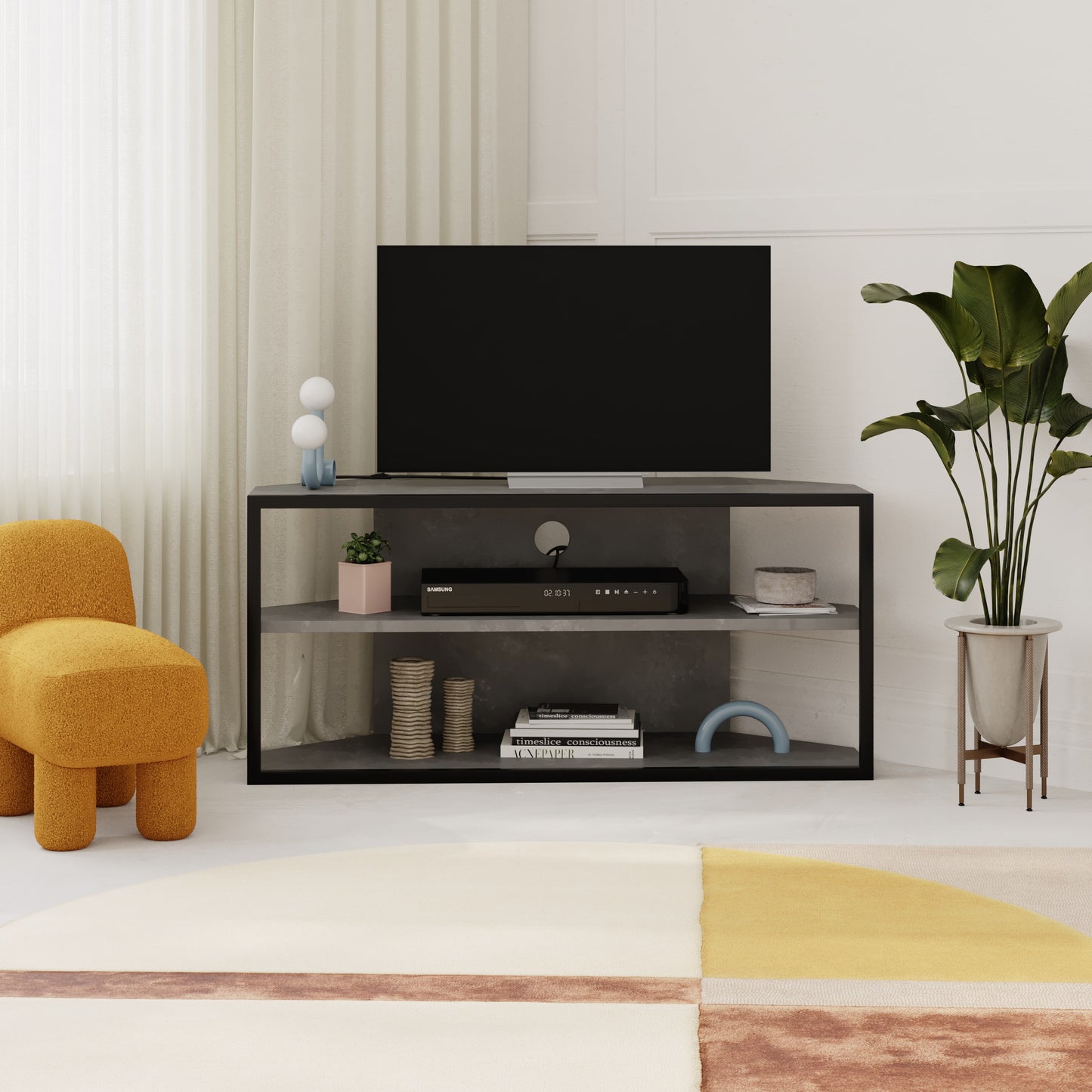 Corner TV Stand for 43 Inch – Ceku Modern Unit with Metal Frame & Shelves