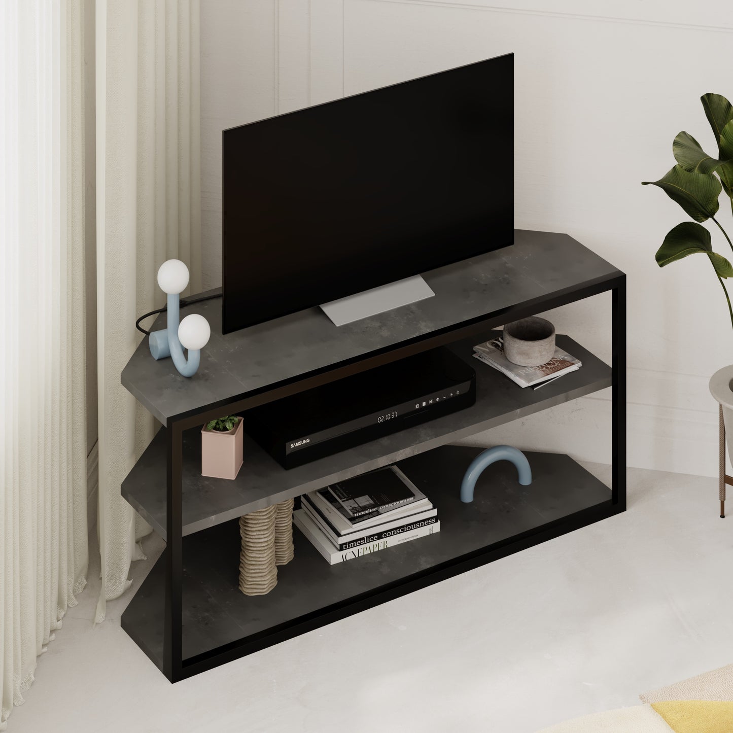 Corner TV Stand for 43 Inch – Ceku Modern Unit with Metal Frame & Shelves