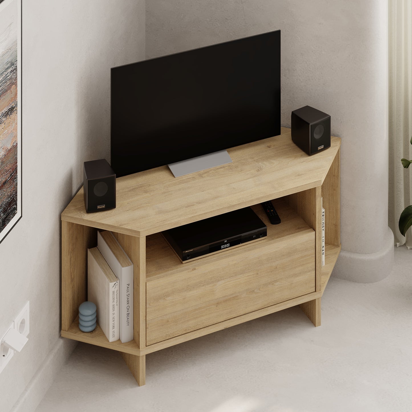 Corner TV Stand for 40 Inch TVs – Lila Modern Unit with Cabinet & Cable Management