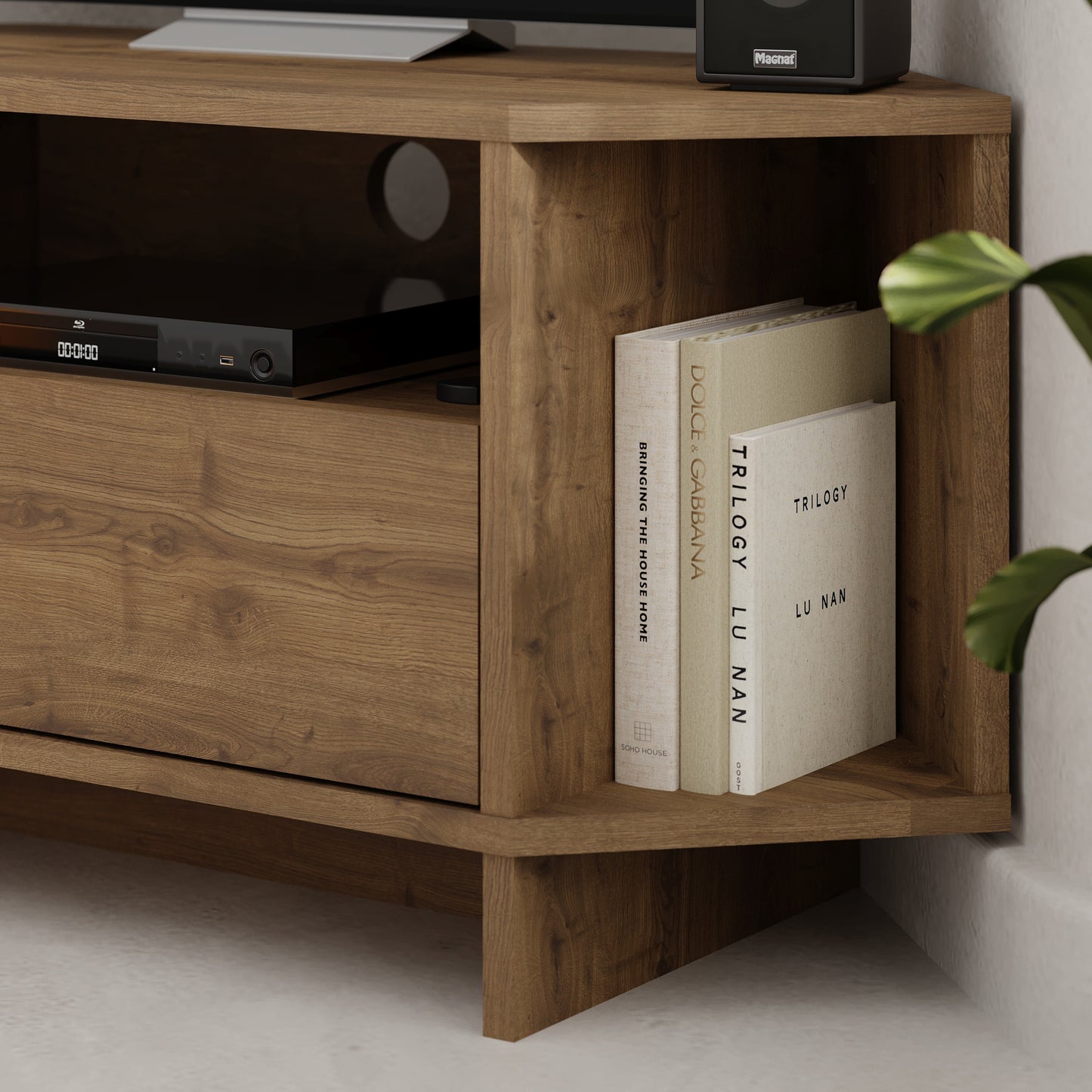 Corner TV Stand for 40 Inch TVs – Lila Modern Unit with Cabinet & Cable Management