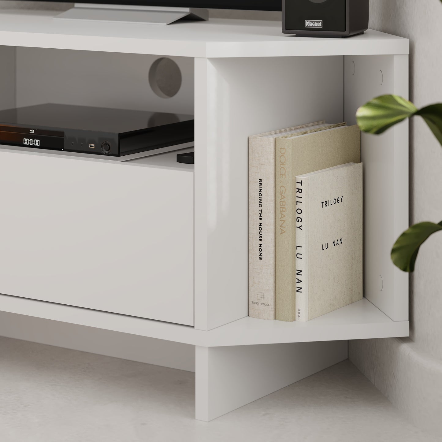 Corner TV Stand for 40 Inch TVs – Lila Modern Unit with Cabinet & Cable Management