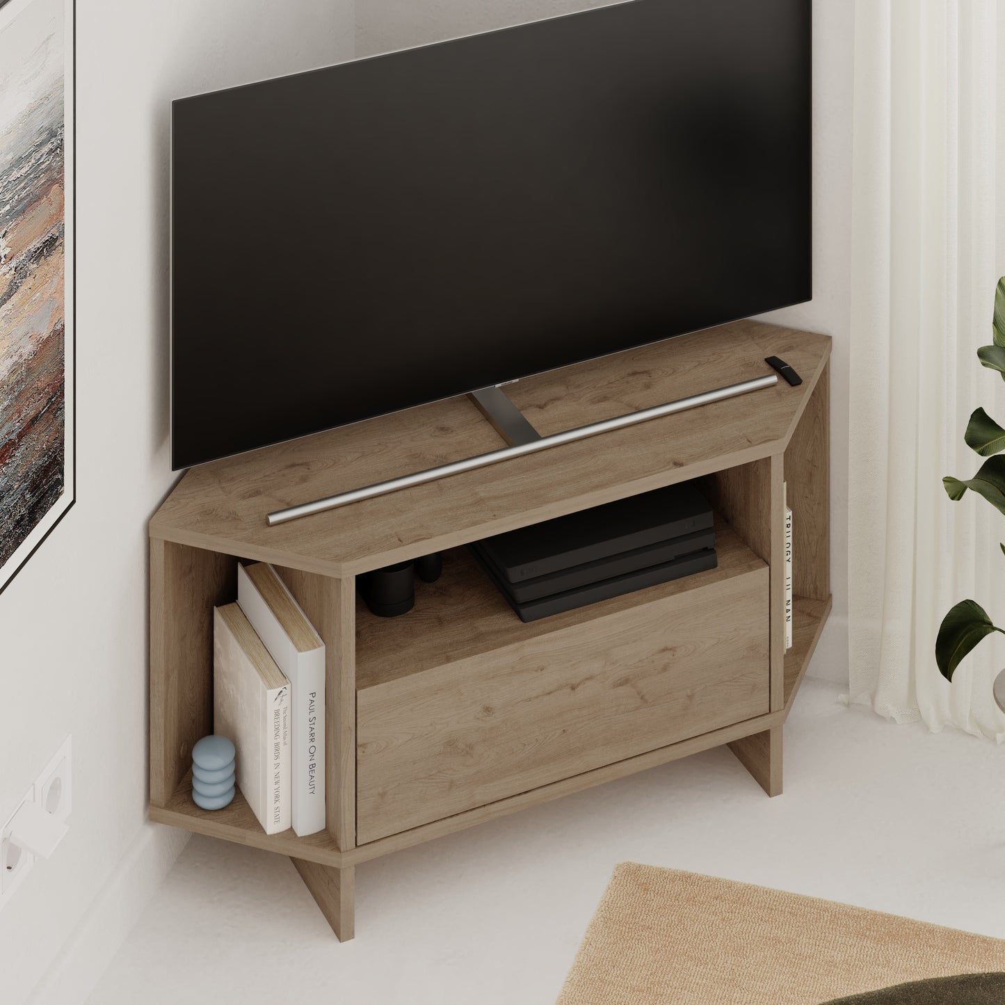 Corner TV Stand for 40 Inch TVs – Lila Modern Unit with Cabinet & Cable Management