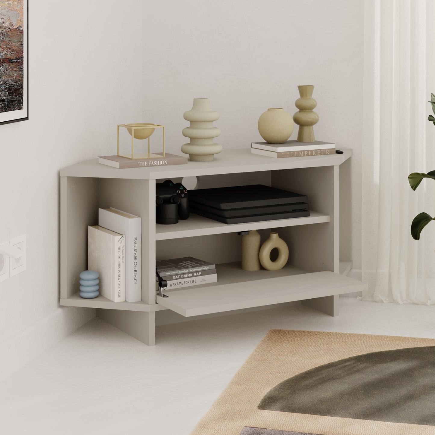 Corner TV Stand for 40 Inch TVs – Lila Modern Unit with Cabinet & Cable Management