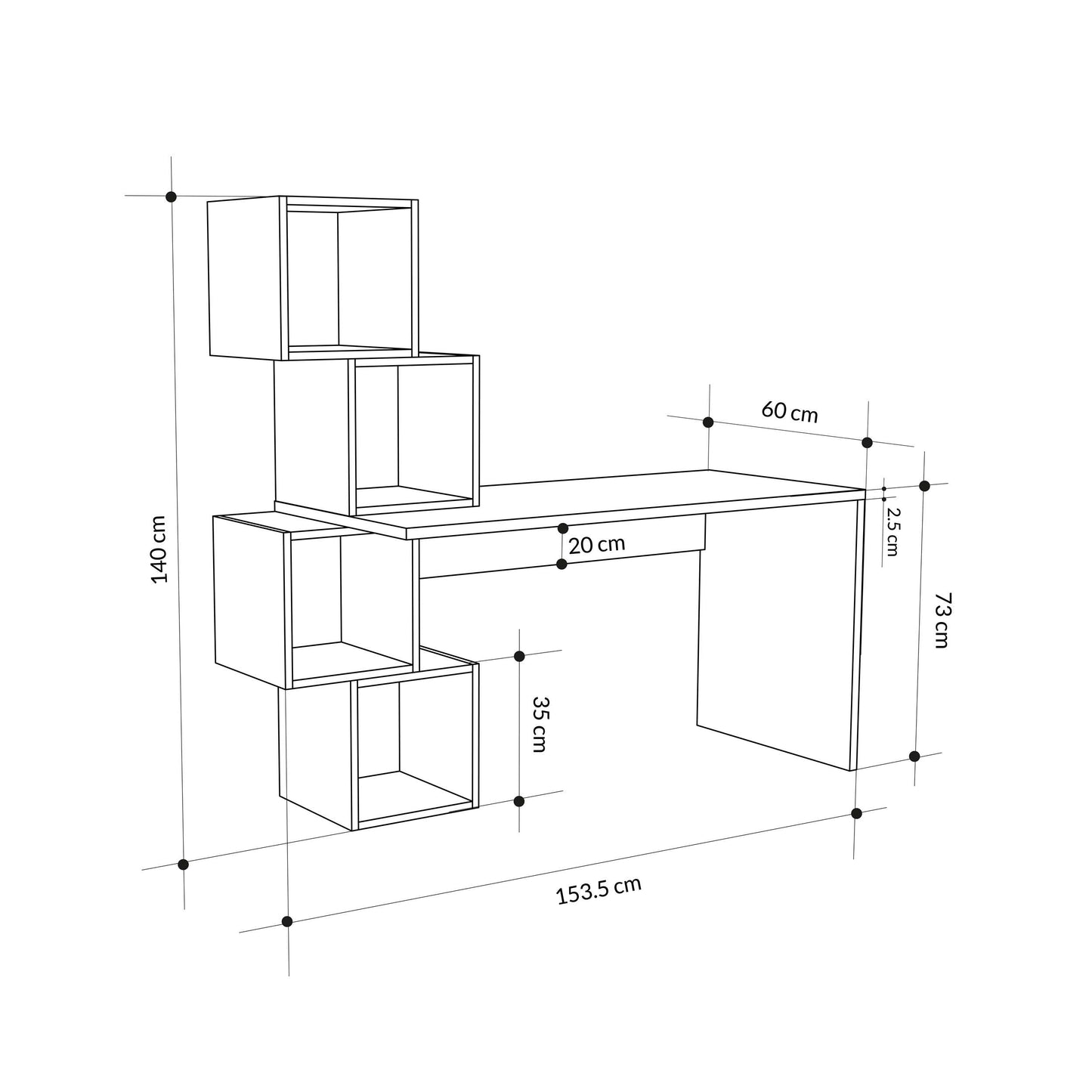 Modern oak and black desk with open cube shelves for home office, student room or workspace setup