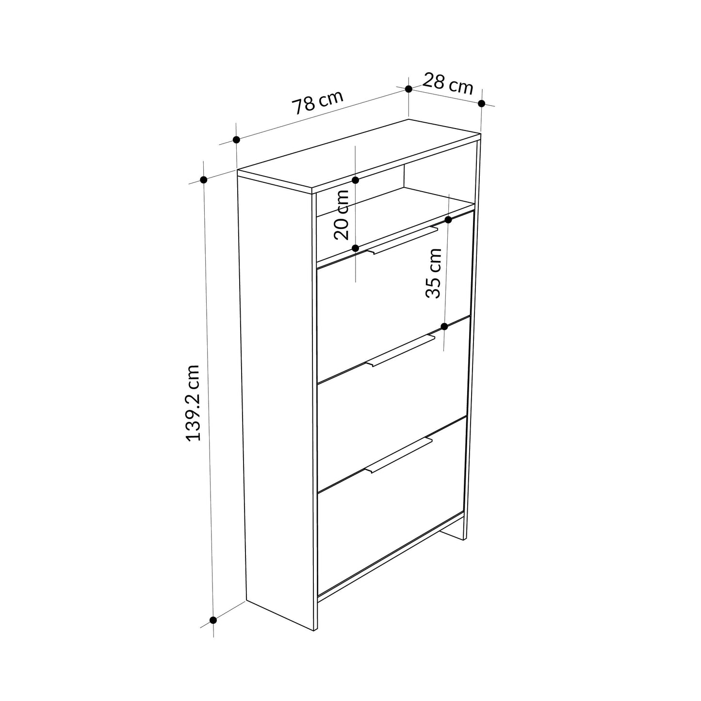 78 cm wide modern three sections shoe cabinet dimensions image