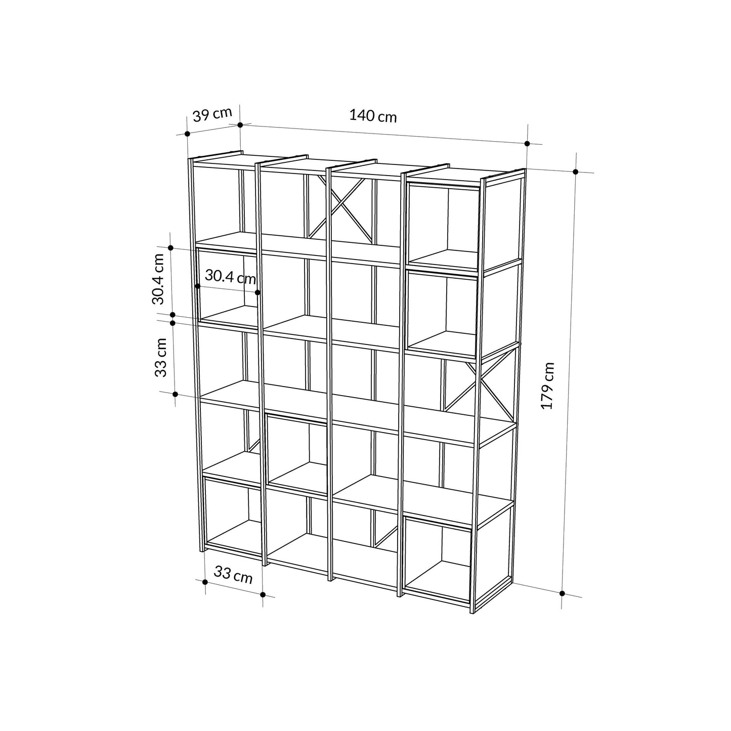 Large modular bookcase with cube shelves and black metal frame, perfect for spacious living rooms or home libraries.