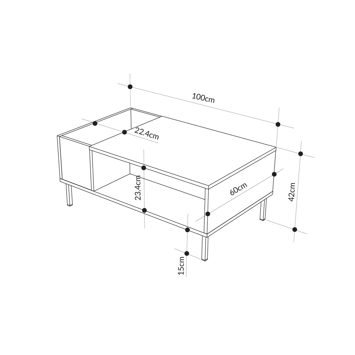 Mylde 100cm Coffee Table with Planter Shelf and Metal Legs — Ash Green, Black Metal, image 7